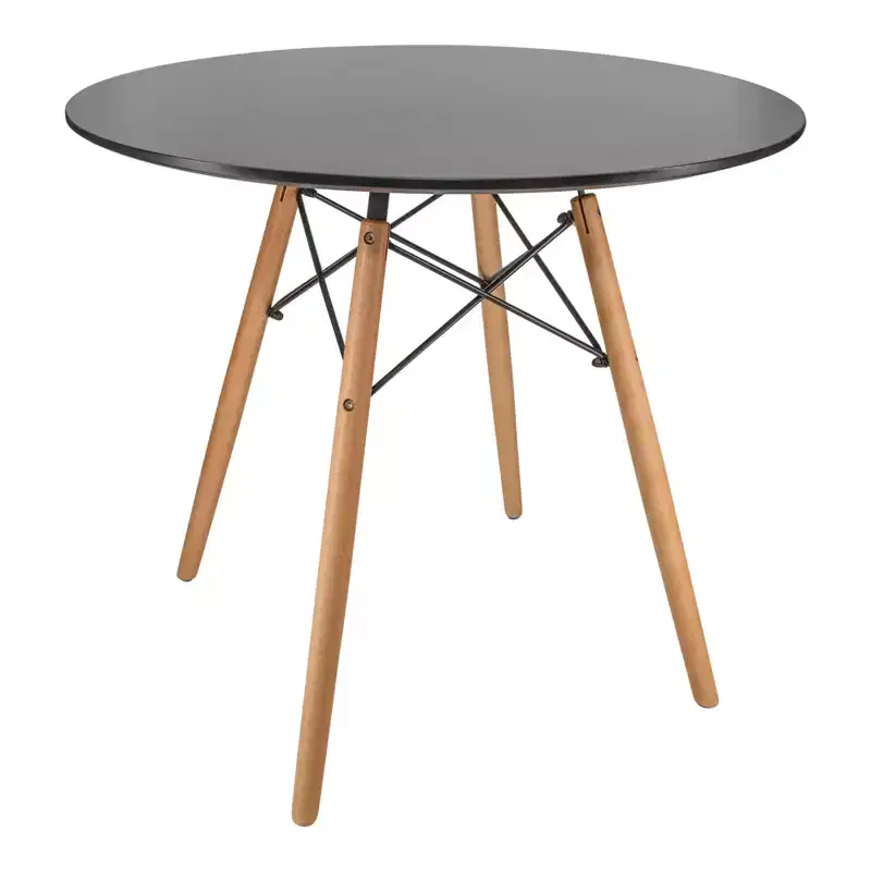 31-Inch Round Bistro Table - Mid-Century Modern Dining Table with Tempered Glass or MDF Wood Top and Natural Wood Eiffel Base