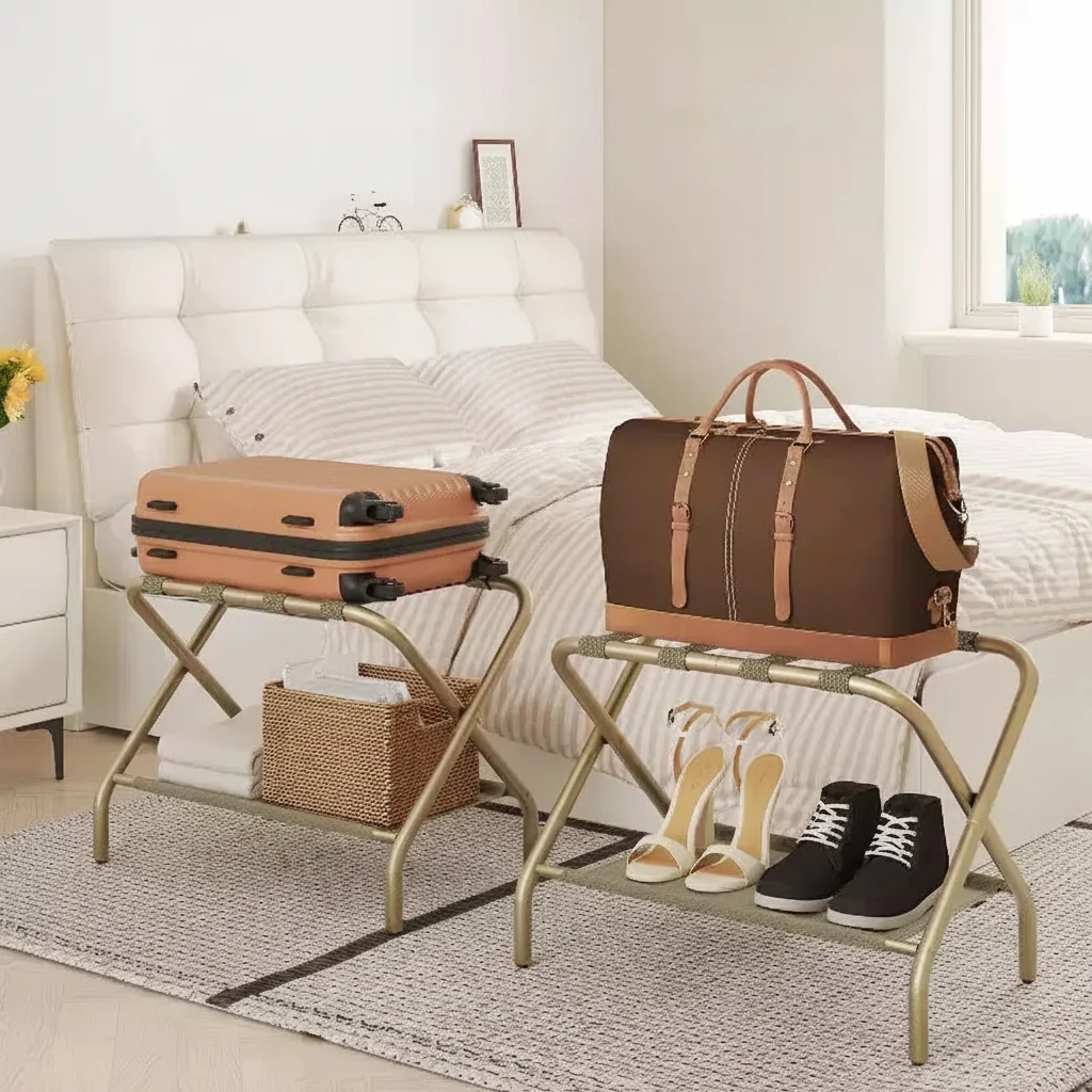 Steel Folding Luggage Rack with Shoe Shelf 27.2''L x 15''W x 20.5''H