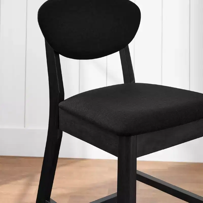 2-Piece Mid-Century Modern Wood and Upholstered Counter Height Bar Stool Set