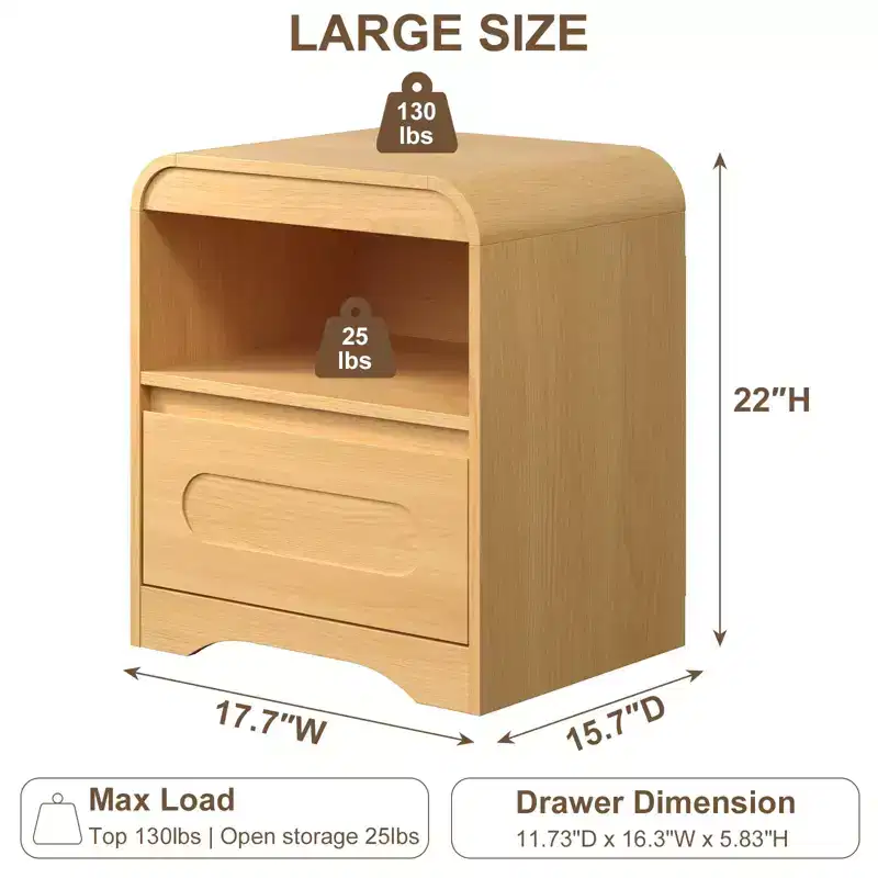 SOLACE FURNITURE Nightstand Set of 2, Nightstand with Drawer Storage and Open Compartment for Bedroom Sofa Office