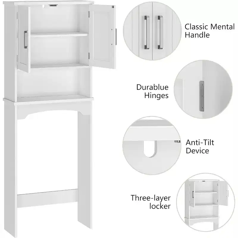 Over The Toilet Storage Cabinet, Double Door Bathroom Storage Organizer with Anti-Tip Device
