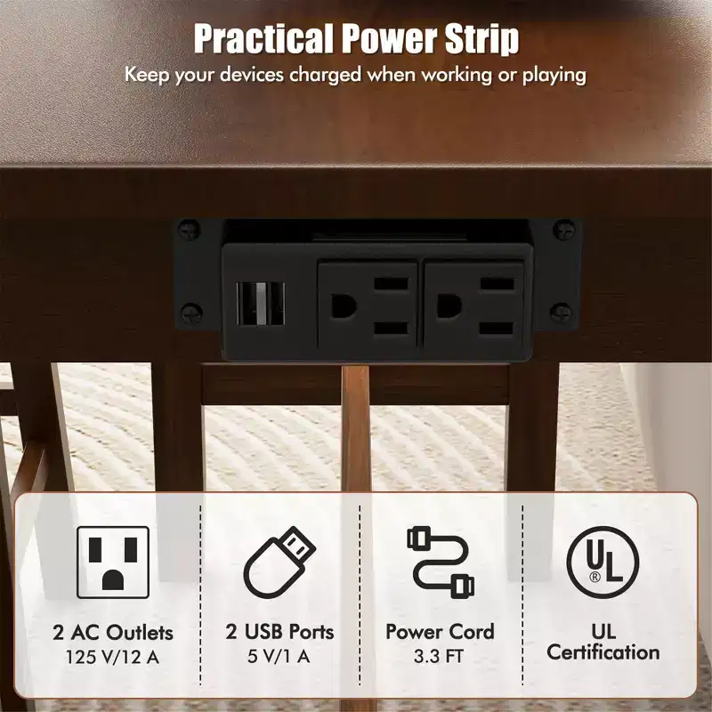 Costway 4-Piece Bar Table Set w/ Power Outlet Counter-Height Table & 3 Bar Stools