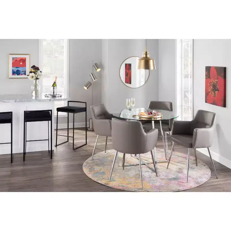 LumiSource Set of 3 Fuji Stacker Counter Height Barstools Black Metal/Black Velvet
