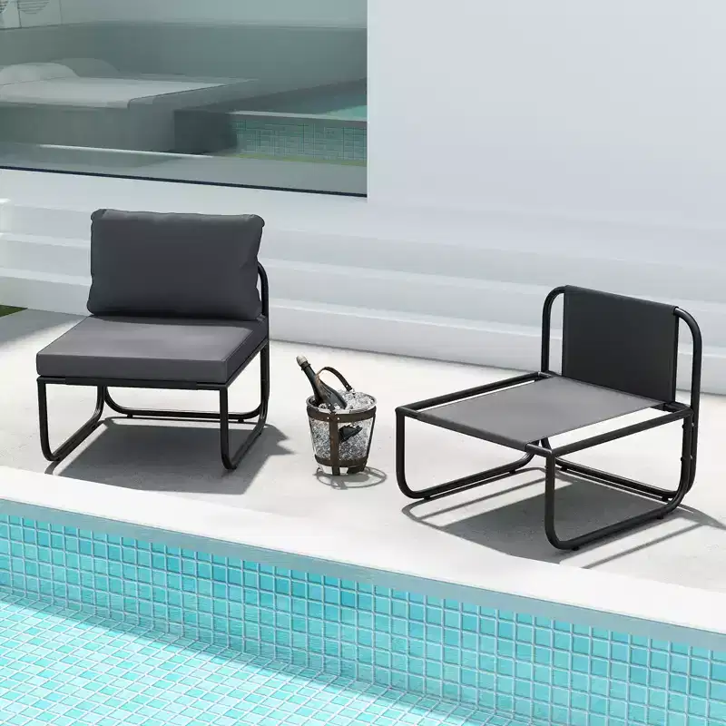 Costway Patio Chairs Set of 2 w/ Removable Cushions Heavy Duty Metal Frame Poolside