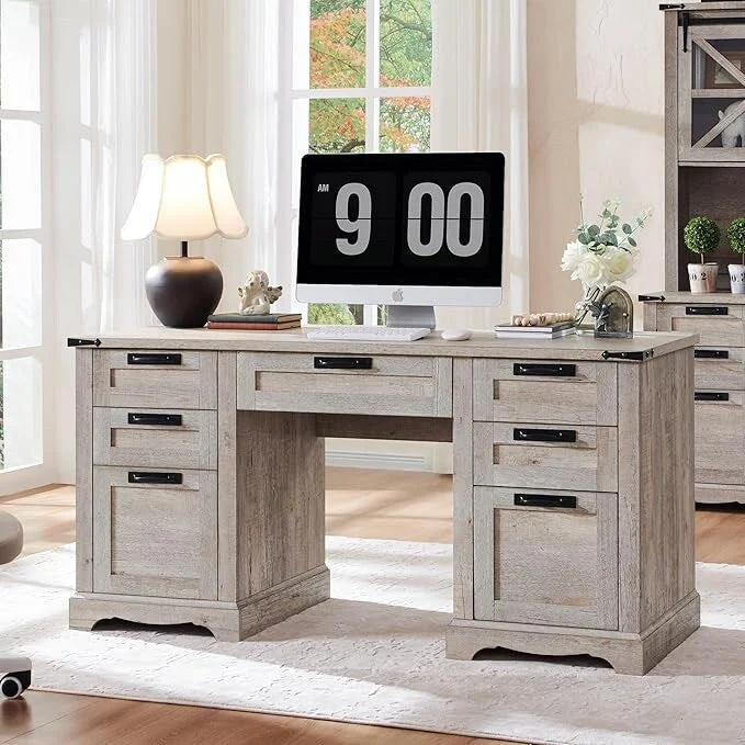 60 Farmhouse Executive Desk, Wood Home Office Desk, Computer Desk