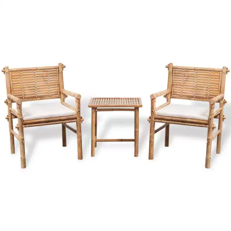 vidaXL Garden Table And Chair White Bamboo, Cotton, Polyester Small