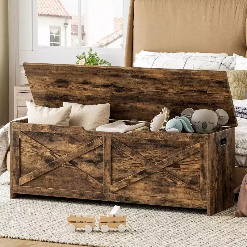 47 Storage Chest Bench with Safety Hinge, Large Wooden Toy Box Organizer for Bedroom or Entryway