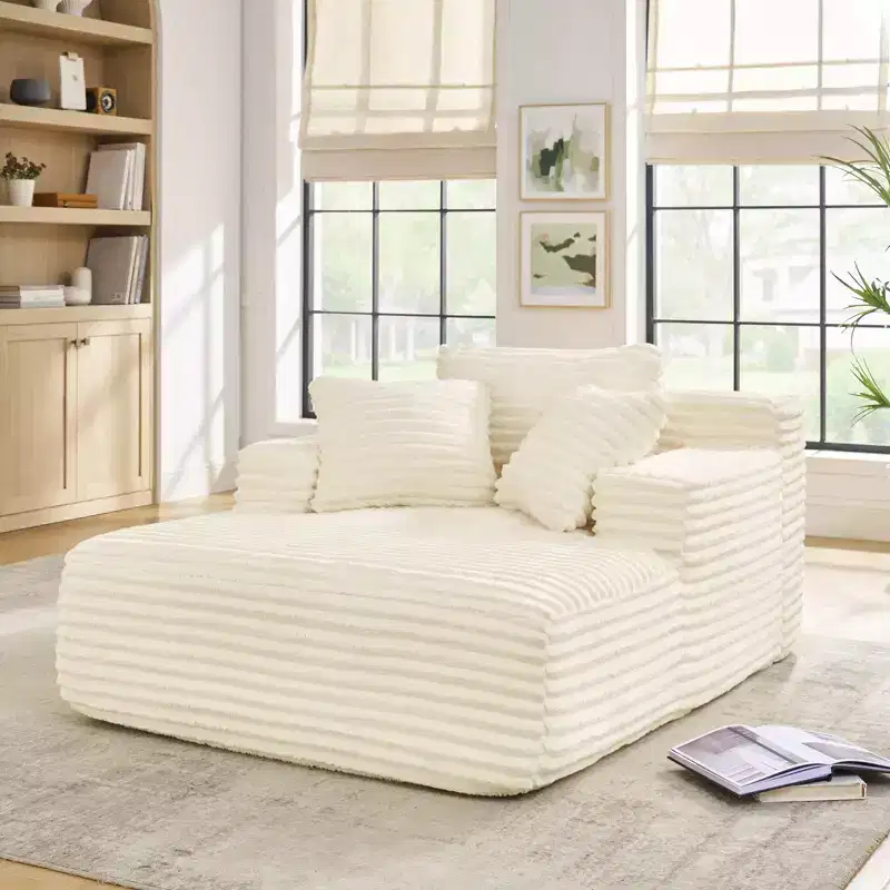 Okak Modern Comfy Chaise Lounge Sleeper Sofa Bed with Pillows,Corduroy Upholstered Deep Seat Futon Sofa Couch for Living Room