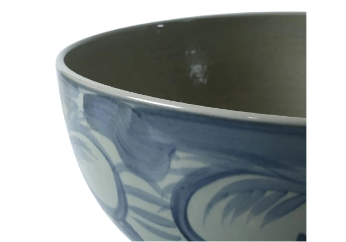 Chinese Ceramic Blue & White Bowl with Hand-Painted Floral Motif for Living Room & Dining Room