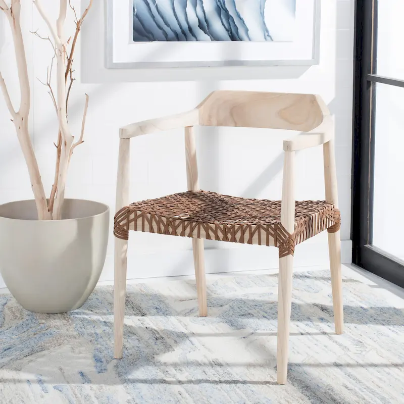 Munro Wanda Woven Leather & Solid Wood Accent Chair (Fully Assembled) - 22 W x 20.5 L x 28.5 H - 22Wx21Dx29H