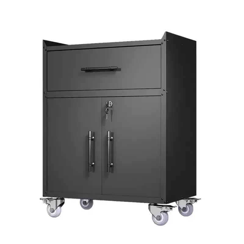 2-Door and 1-Drawer Tool Cabinet with Lock, Rolling Storage Cabinet with Locking Casters, Adjustable Shelf Metal Organizer