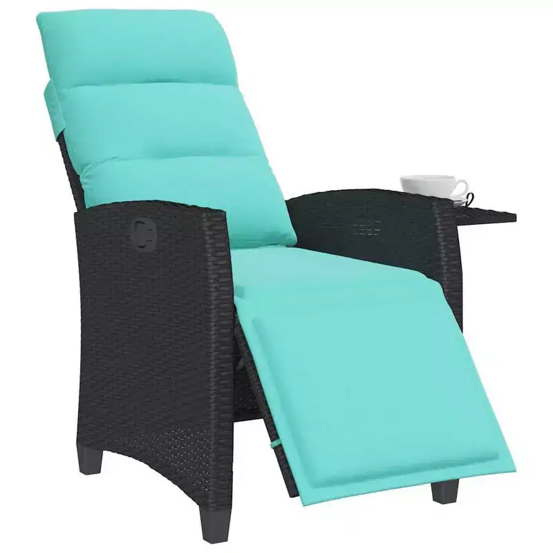 vidaXL Reclining Garden Chair in Poly Rattan with Side Table