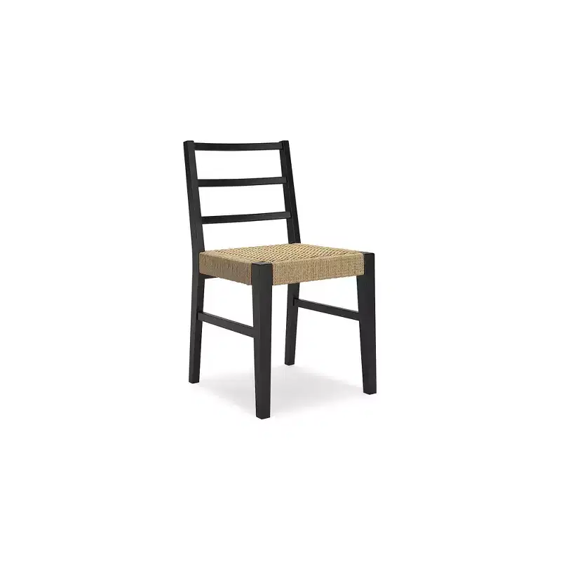 Signature Design by Ashley Isanti Rattan Dining Chair with Matte Black Solid Wood Frame, Set of 2, Light Brown