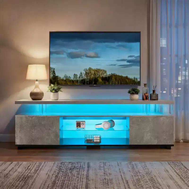 TV Stand for 55 Inch TV LED Gaming Entertainment Center Media Storage Console Table with Large Side Cabinet for Living Room (Grey+Black)