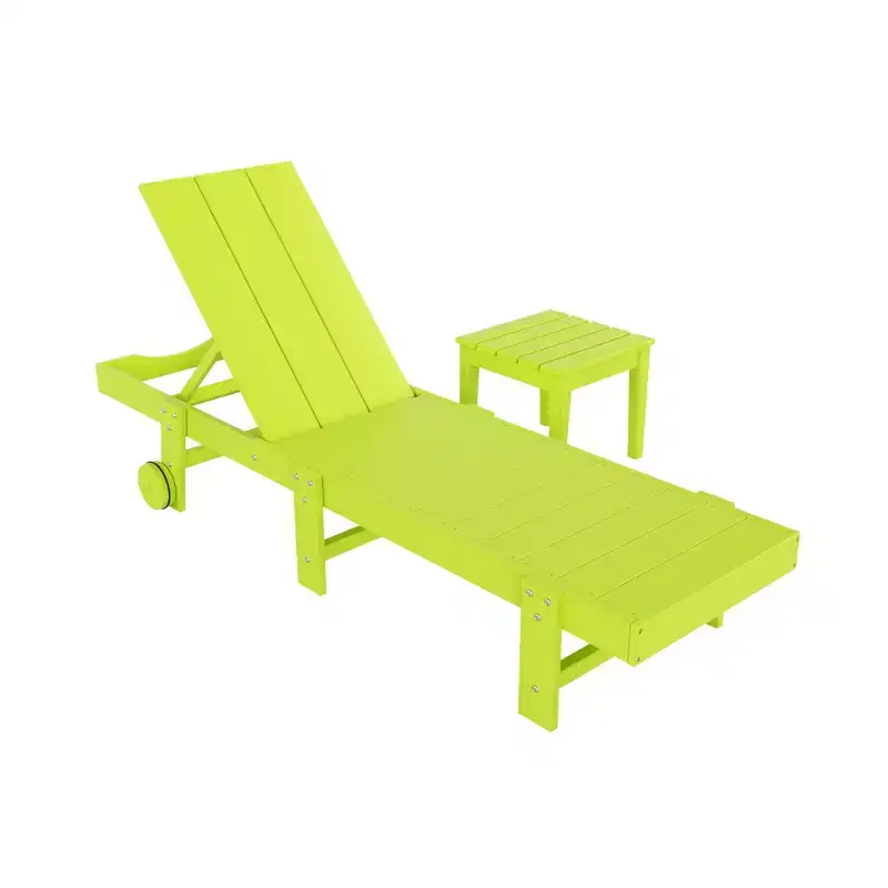WestinTrends Ashore Modern Poly Reclining Chaise Lounge With Wheels plus side table included