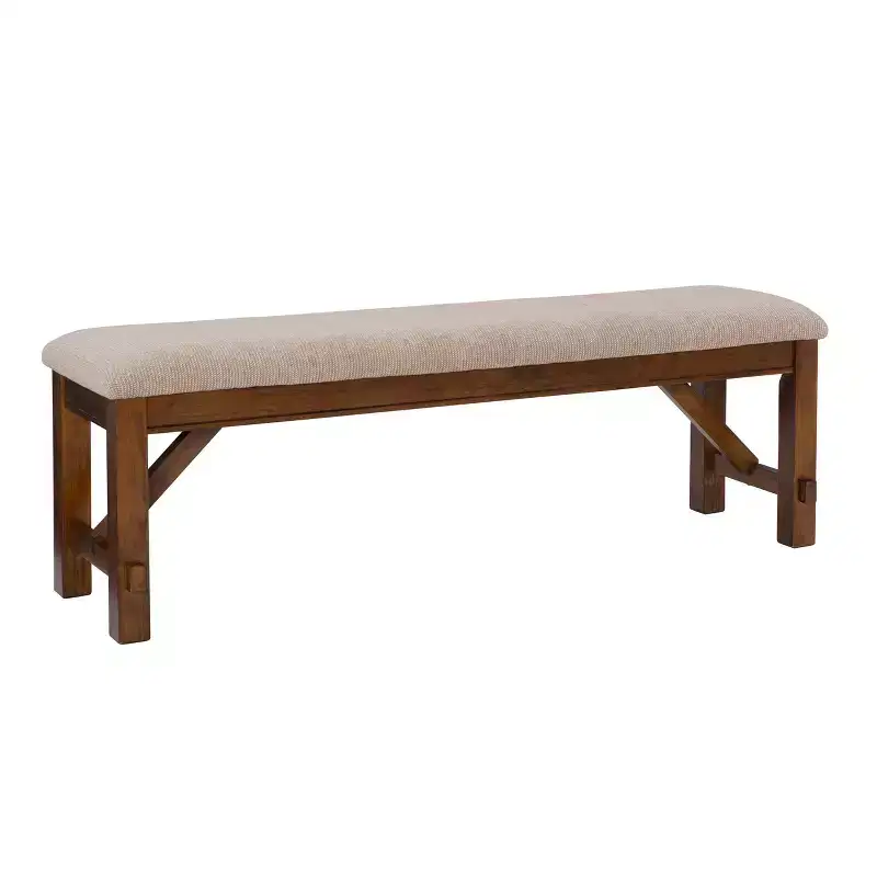 60" Jackson Traditional Wood Upholstered Tan Seat Bench Dark Hazelnut Brown - Powell