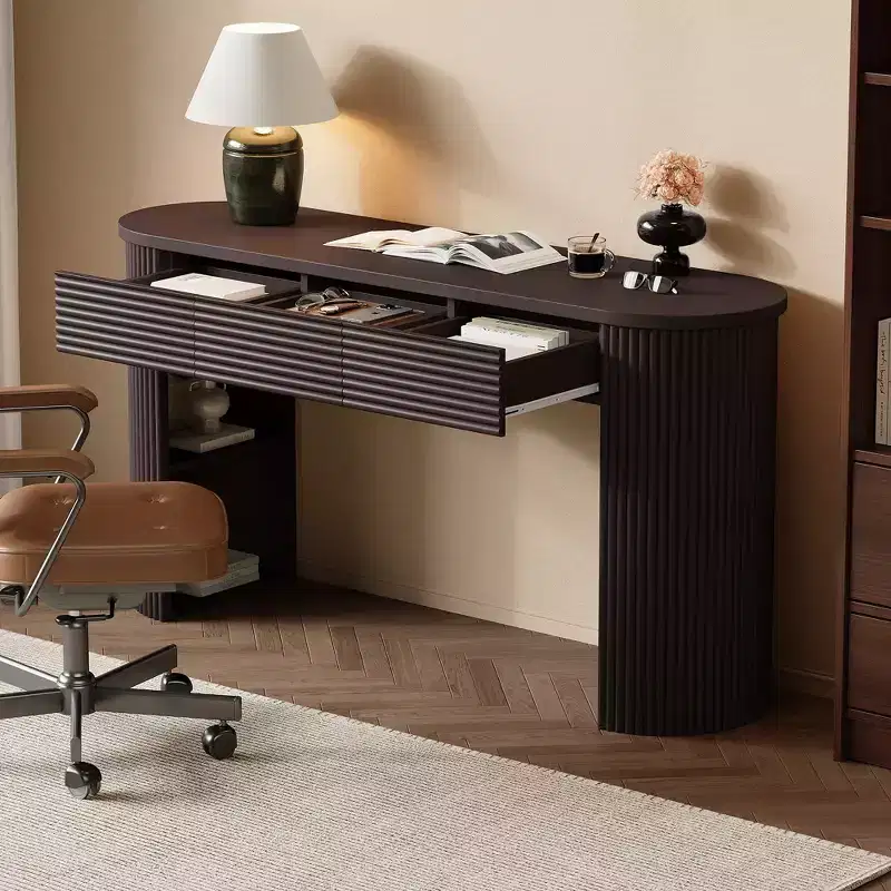 Polibi Fluted Console Table with 3 Drawers & Swap-Around Storage Leg Niche