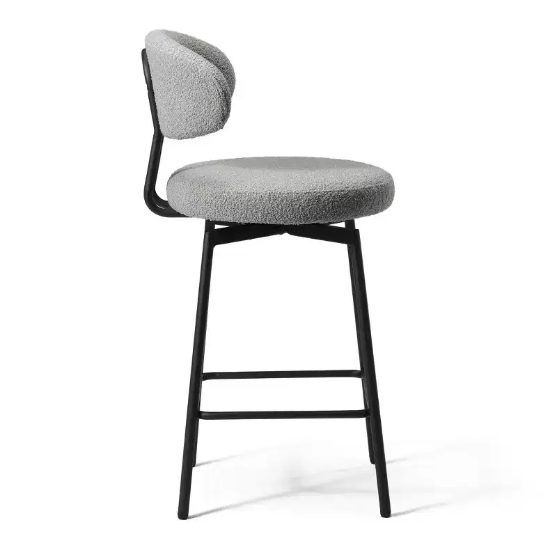 Modern Upholstered Faux Shearling Fabric Counter Height Bar Stools with Back (Set of 2