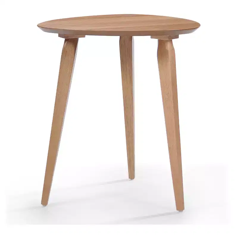 Mid Century Modern Round End Table, Solid Rubberwood with Tapered Legs