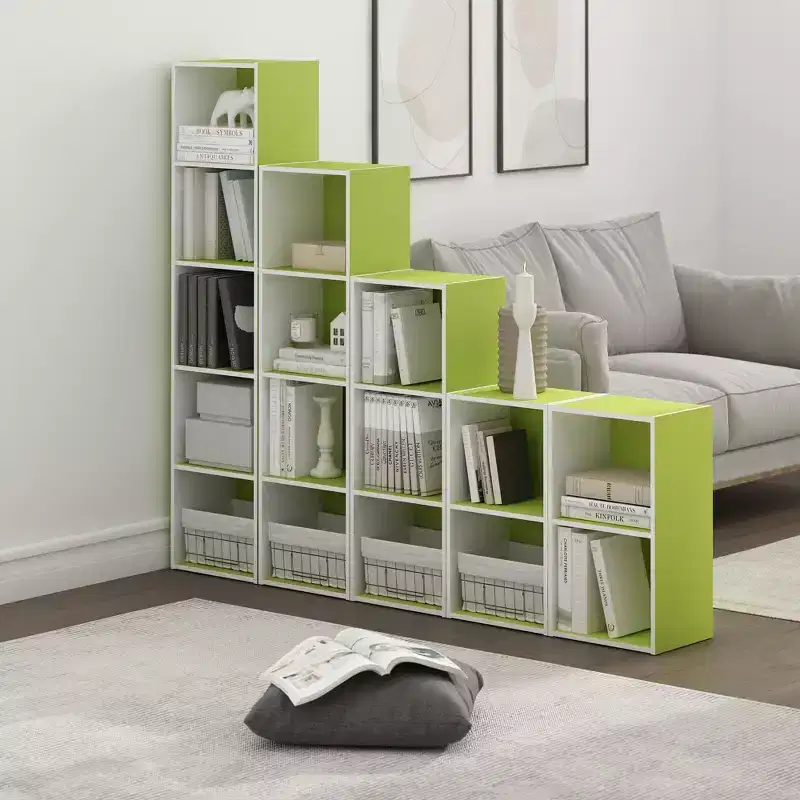Furinno 2 Tier Open Decorative Bookshelf Night Stand End Table Sofa Side Storage Display Bookcase,Green/White