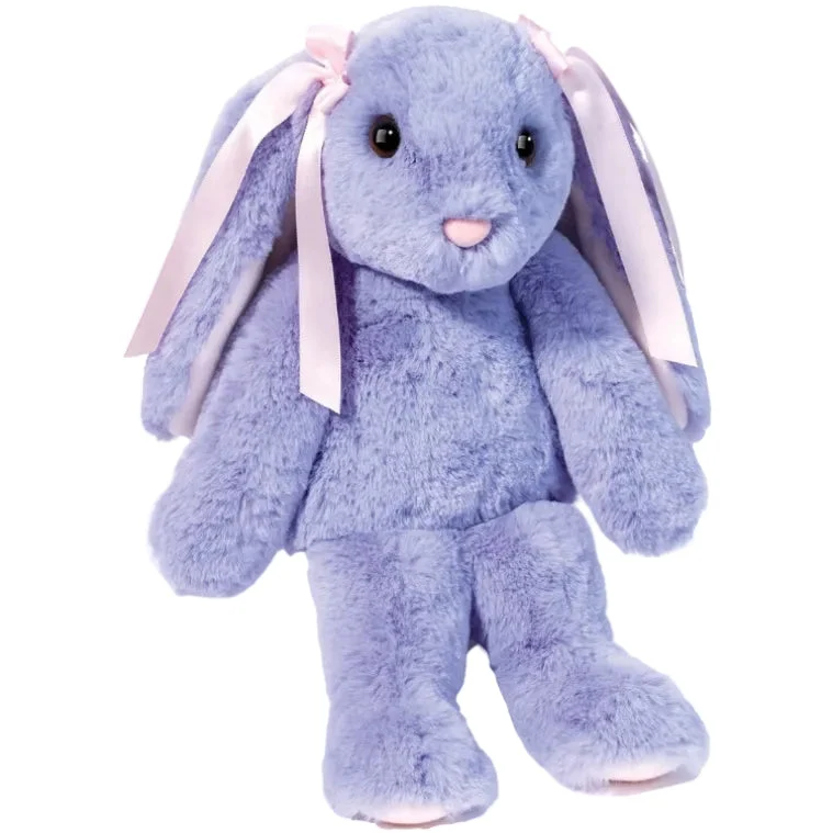 Violet Floppy Bunny Stuffed Animal Plush Toy with Pink Ribbon Bows