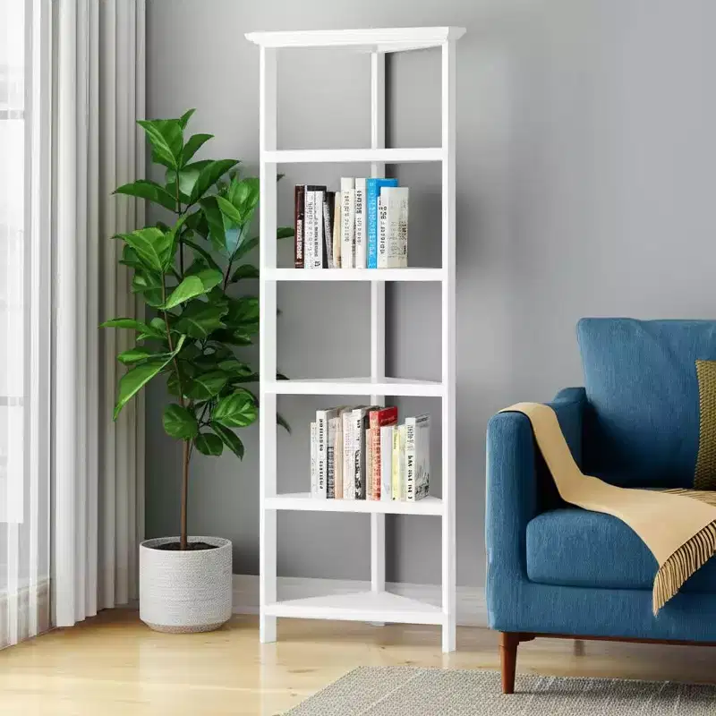 HomeRoots White Solid Wood Corner Bookcase