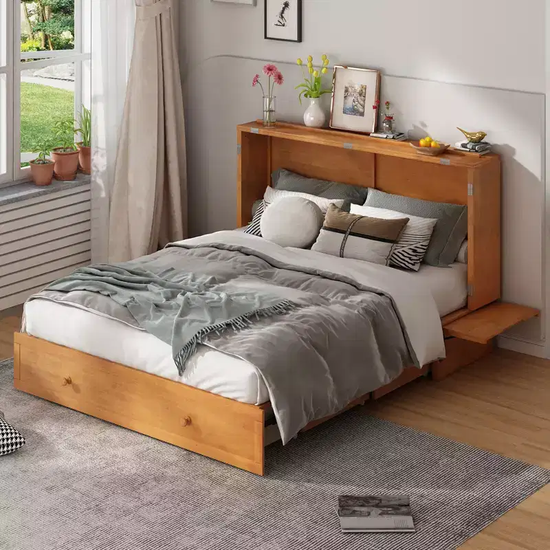Mjkone Murphy Bed Queen,Cube Cabinet Chest Bed with Charging Station&Storage Space