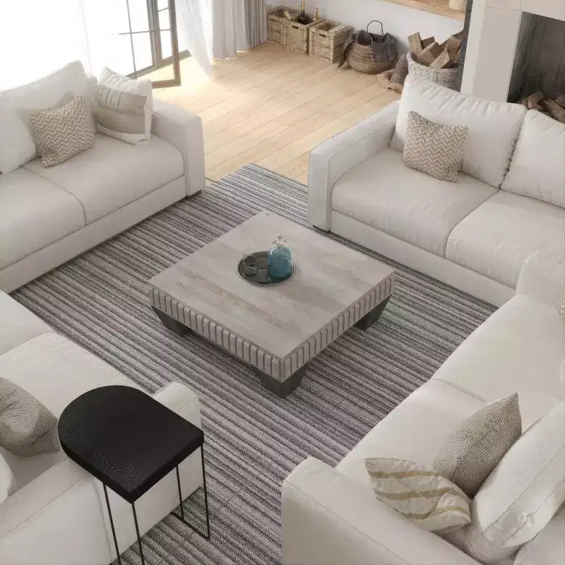 Royal Hampton Tokyo Inspired 36 Inch Square Mango Wood Coffee Table-Handcrafted with Elegant Sandblasted Gray Finish and Tapered Legs