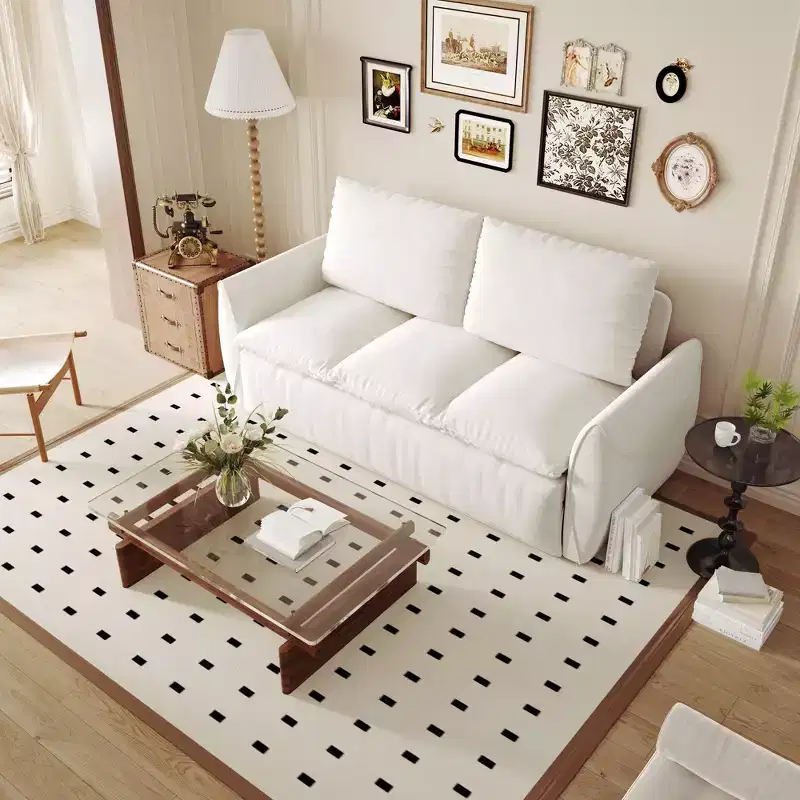 3-Seat Convertible Velvet Sleeper Sofa with Pull Out Bed, Multi-Functional Loveseat Living Couch with Pillow & Blanket