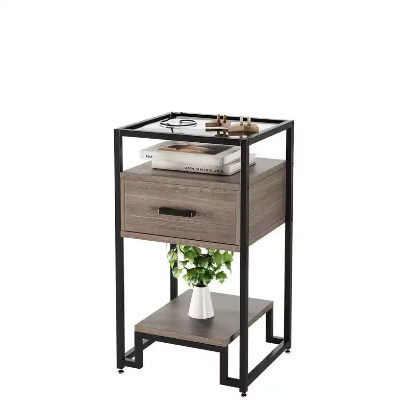 1PCS Nightstands, Beside Table with Storage Drawer and 3-Tier StorageSmall End Table