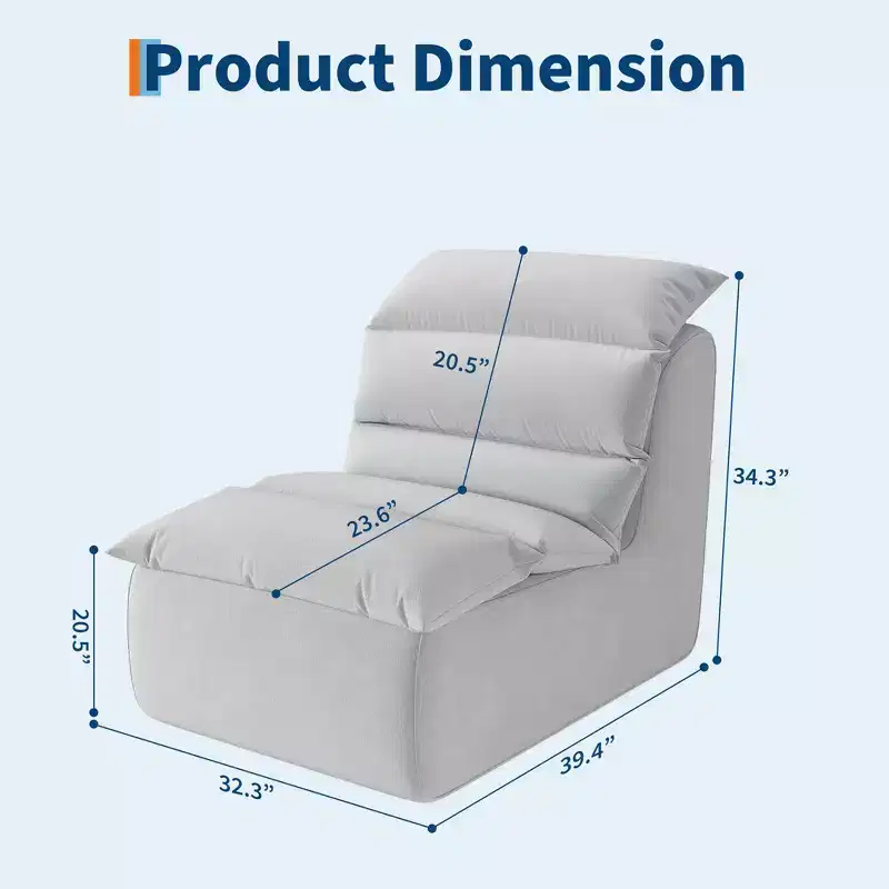 Bean Bag Chair, Lazy Floor Couch with High-Resilience Foam, Non-Slip Base, Beanbag Chairs for Adults, Fireside Chair for Living Room Bedroom
