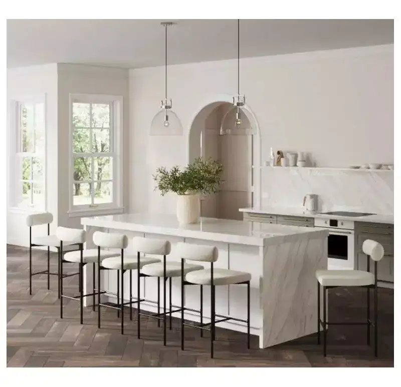 Nathan James Set of 6 Dahlia Counter Height Barstools White Boucle