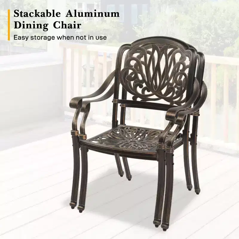 Karl Home | Metal Stackable Patio Dining Armchair with Cushion