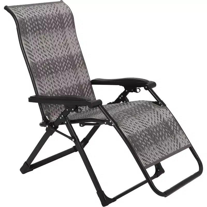 Rattan Reclining Folding Chair,Outdoor Adjustable Recliner,330lb Capacity,Portable Reclining Lounge Chair with Widened Armrest & Wicker for Poolside