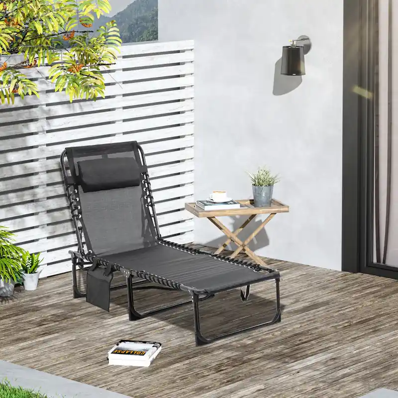 Folding Lounge Chair, Reclining Tanning Chair With Adjustable Back
