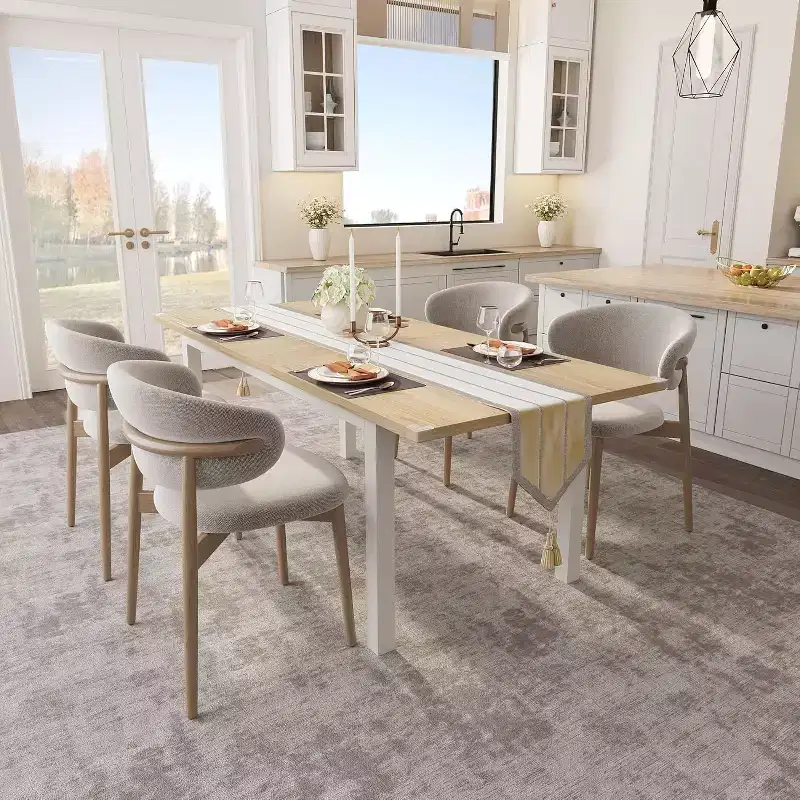 Off-White Extendable Dining Table, Wood Top, Seats 4–8
