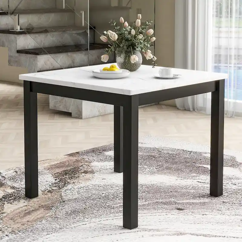 5-piece Counter Height Dining Table Set with One Faux Marble Top Dining Table and Four Velvet-Upholstered Chairs,Grey
