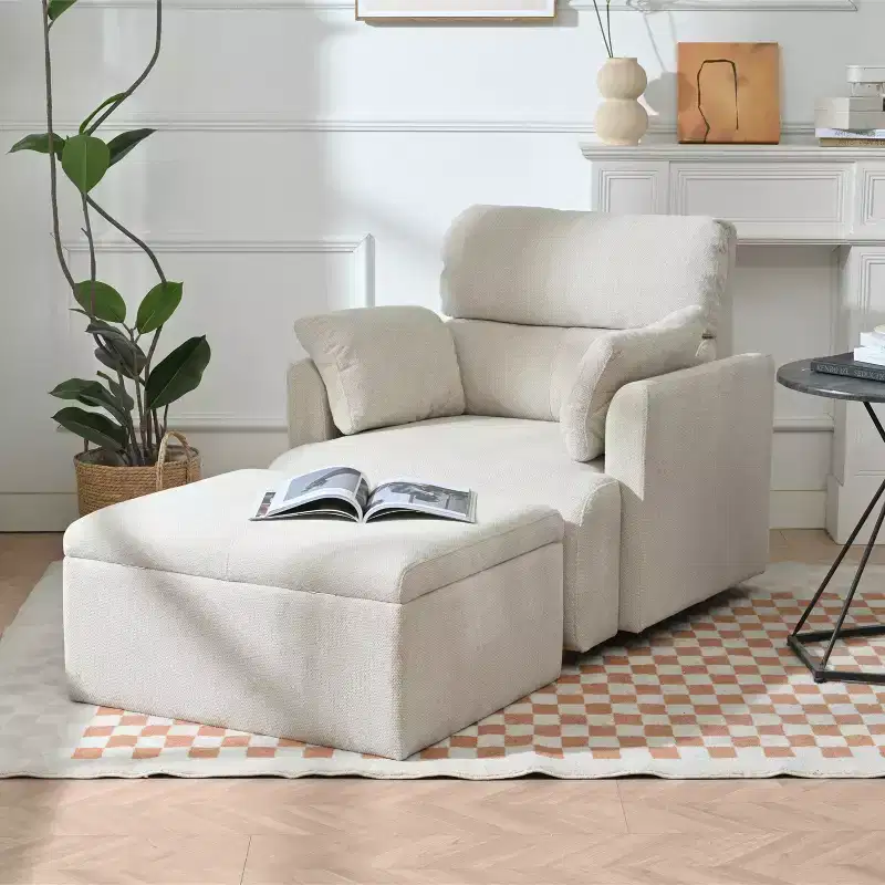 CLIHOME Oversized Chair With Storage Ottoman, Wide Accent Armchair Chair, Upholstered Mid-Century Reading Chair, Deep Seat Sofa Couch