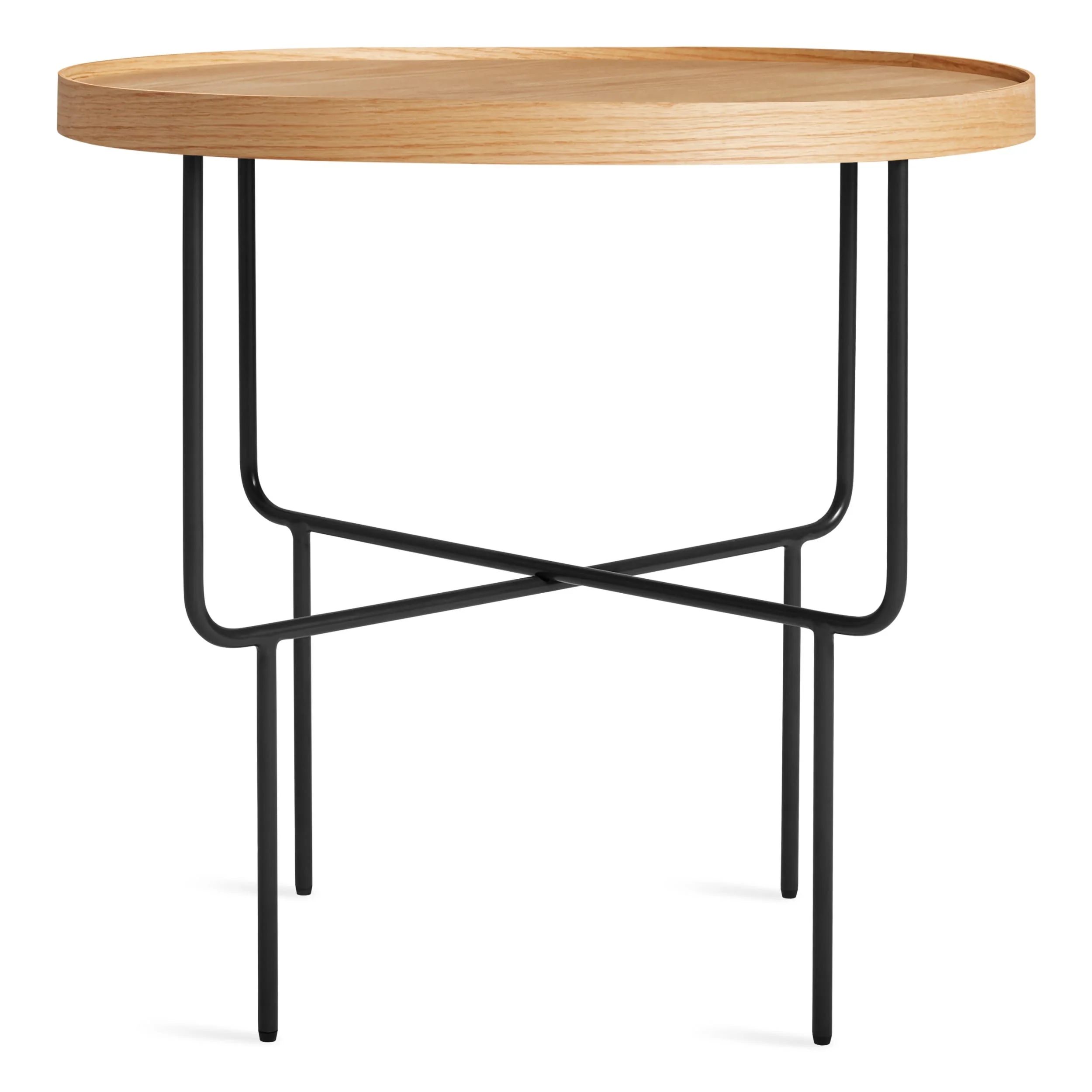 Modern White Oak Wood End Table with Wire Base for Living Room