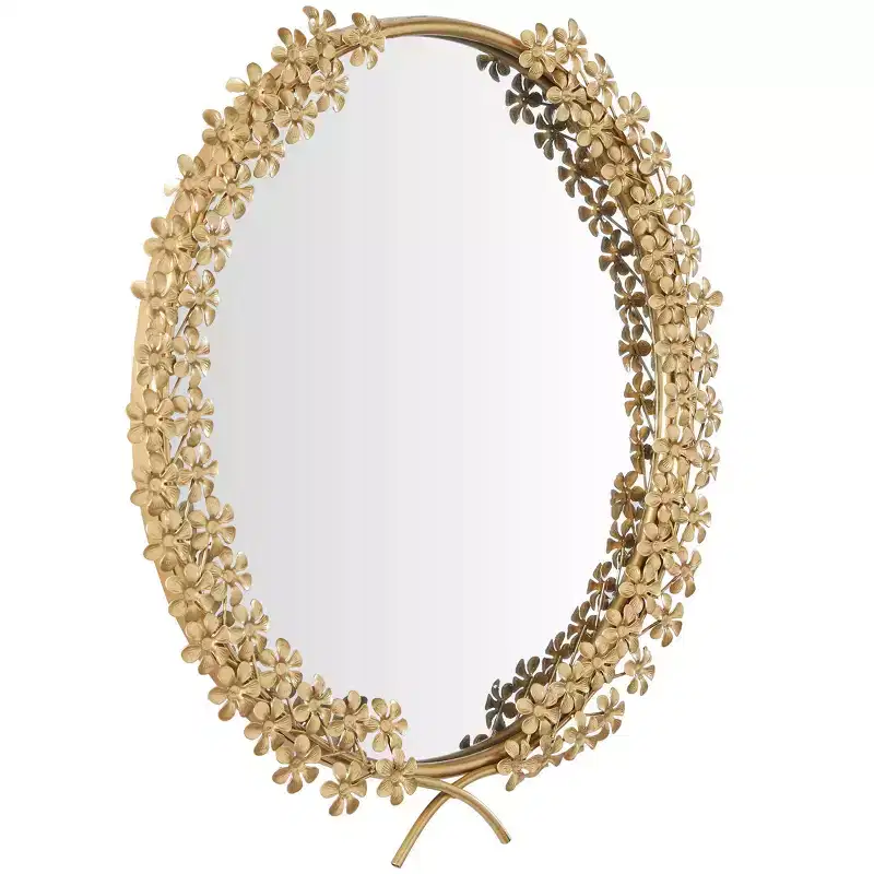 Metal Floral 3D Wall Mirror Gold - CosmoLiving by Cosmopolitan: Entryway, Traditional Style, No Assembly Required