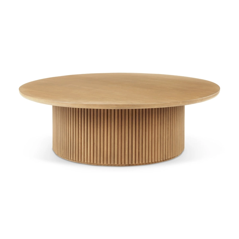 Terra 48L x 48W x 15H Dark Brown Wood Round Fluted Coffee Table