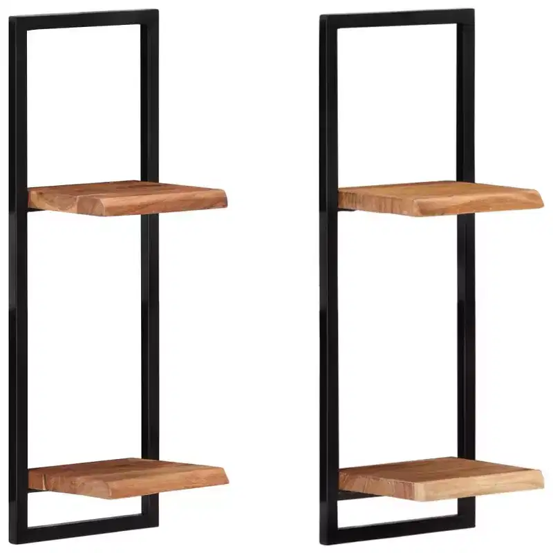 vidaXL Wall Shelf Set Set of 5 Acacia wood brown and black