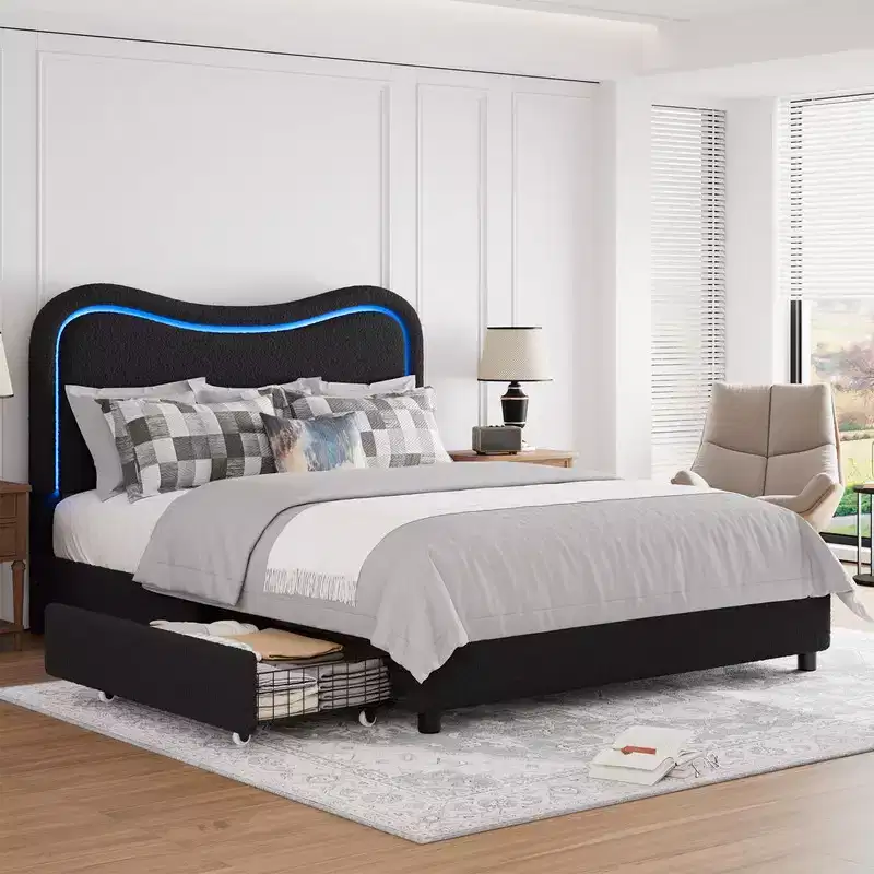 Coolmee Upholstered Bed Frames for Kids with 2 Drawers and Headboard, Cute Twin Bed with Storage for Girls, Boys, Sturdy Platform Bed