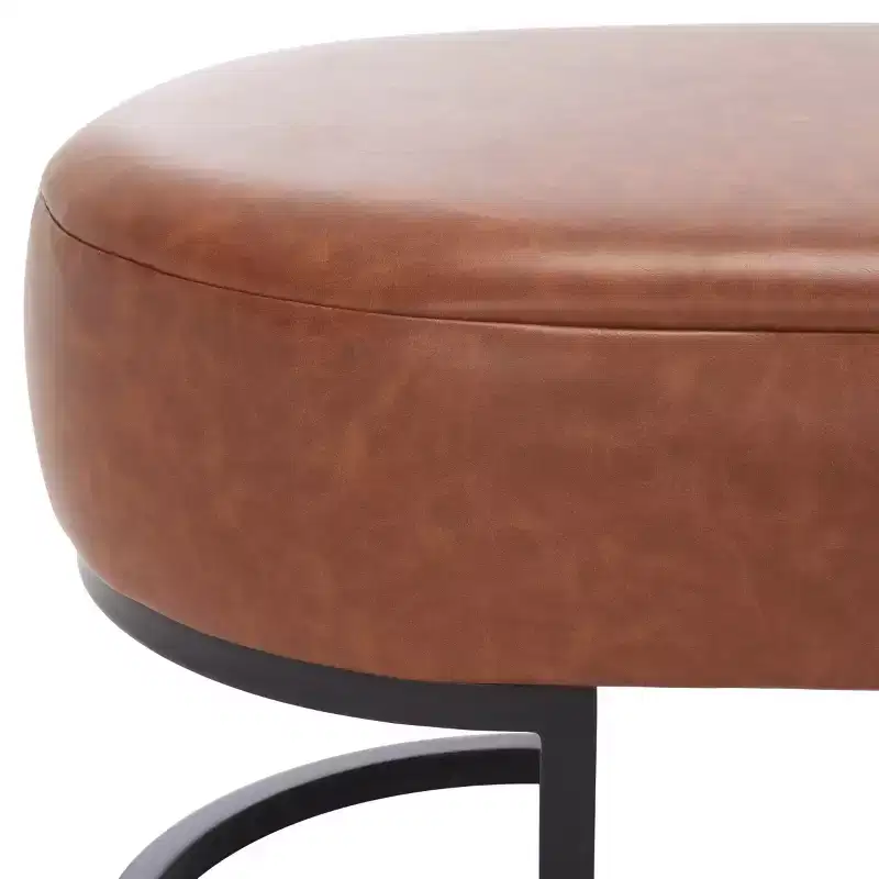 Oval Bench, Grey PU Leather Seat, Elegant Accent Seating - BCH6403