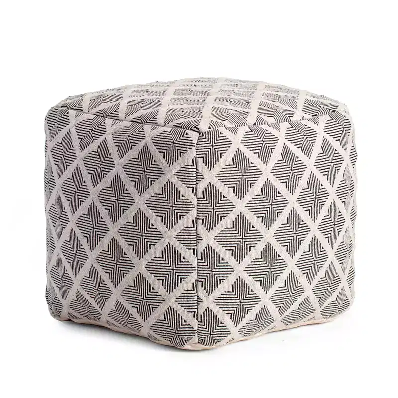 Square Geometric Pouf Black/Ivory