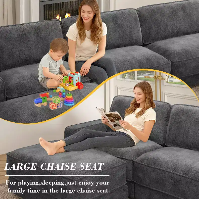 Dyonery 120 Modular Sectional Sofa, Cloud Sectional Couch with Deep Seat, Modern Modular L-Shape Sofa Couch with Chaise.