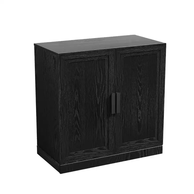 31 Black Textured Door Accent Cabinet With Three Shelves