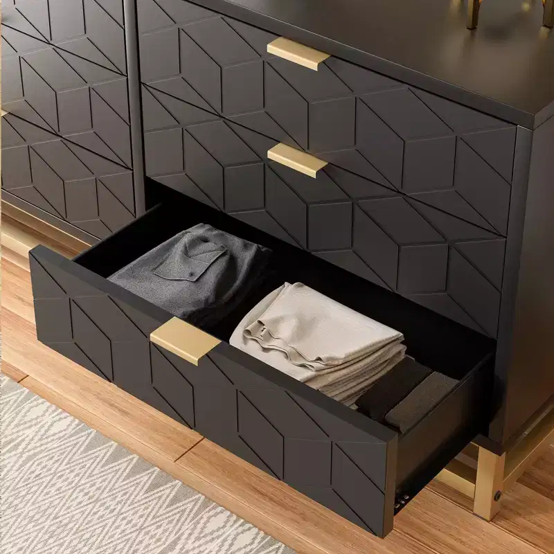 6 Drawer Double Dresser,Modern Dresser for Bedroom with Gold Handles,Large Chest of Drawers forHallway,Entryway