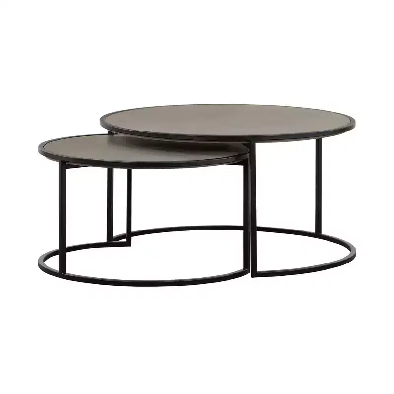 Set of 2 Rina Concrete/Metal Nesting Coffee Table Gray/Black - Armen Living: Modern Loop Leg Design for Living Room