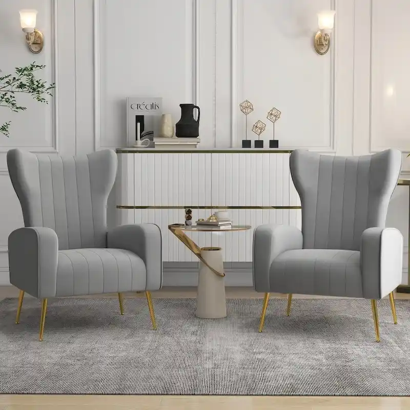 Upholstered Wingback Accent Chair - 26.4W x 37.8H x 32.6D